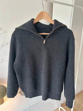Massimo Dutti Wool Wide-Collar Half-Zip Sweater S